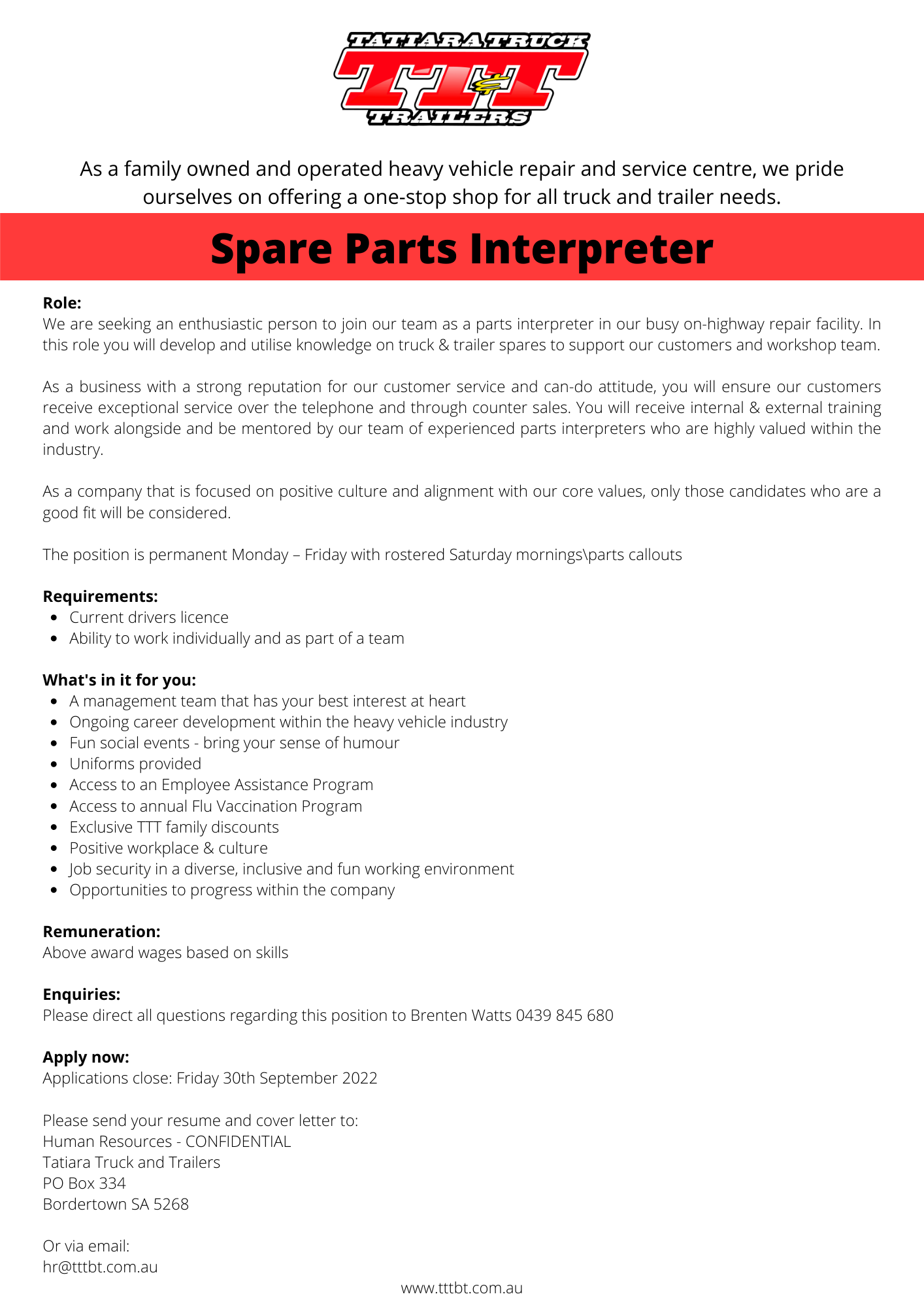 Careers Tatiara Truck & Trailers Pty Ltd